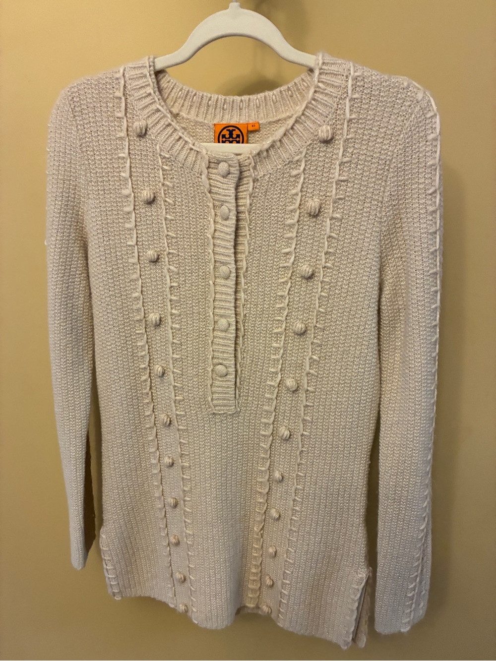 Tory Burch Cream with Gold Accent Threading Knit Button-Front Sweater Sz XS